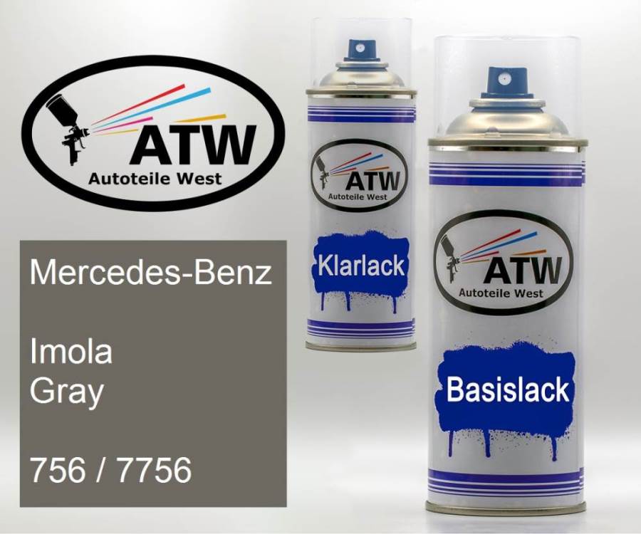 Mercedes-Benz, Imola Gray, 756 / 7756: 400ml Sprühdose + 400ml Klarlack - Set, von ATW Autoteile West.